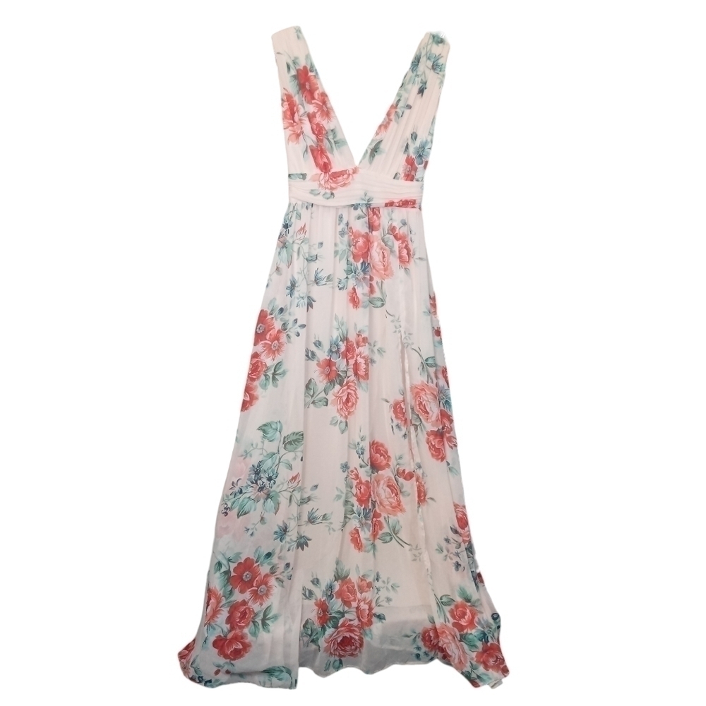 Lulu's Garden Meandering Floral Chiffon Sleeveless Maxi Dress Blush Size Small - Picture 5 of 14
